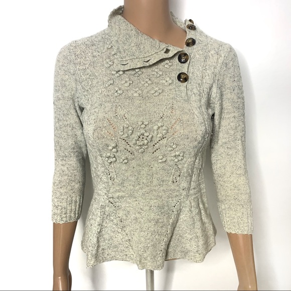 Moth Sweaters - Moth Gray Button Peplum Sweater